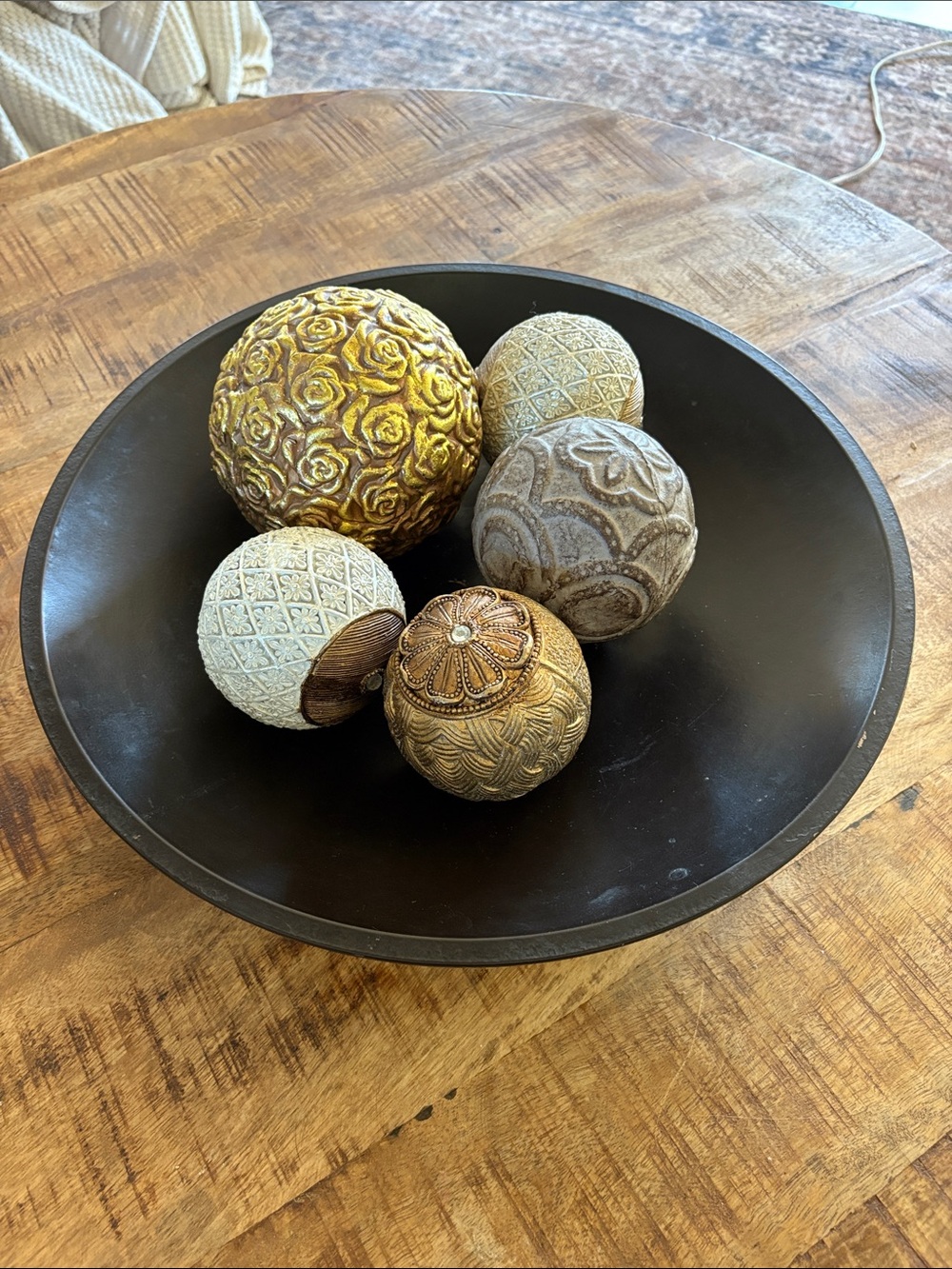 Large Decorative Textured Accent Balls in Gold, Cream, and Brown - Home Accents